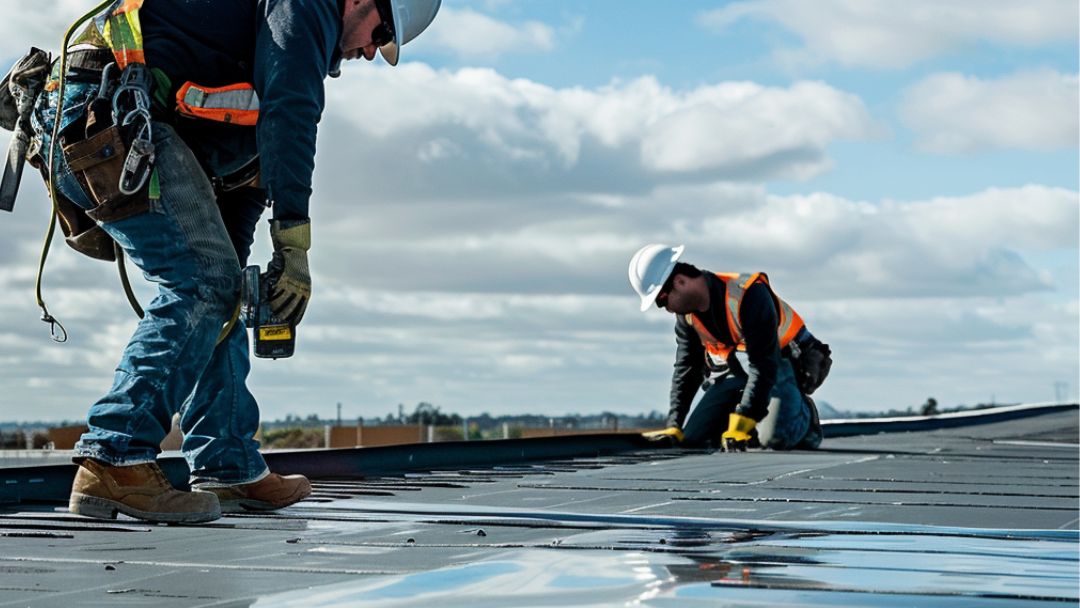 roofing contractors installing commercial roof in San Diego