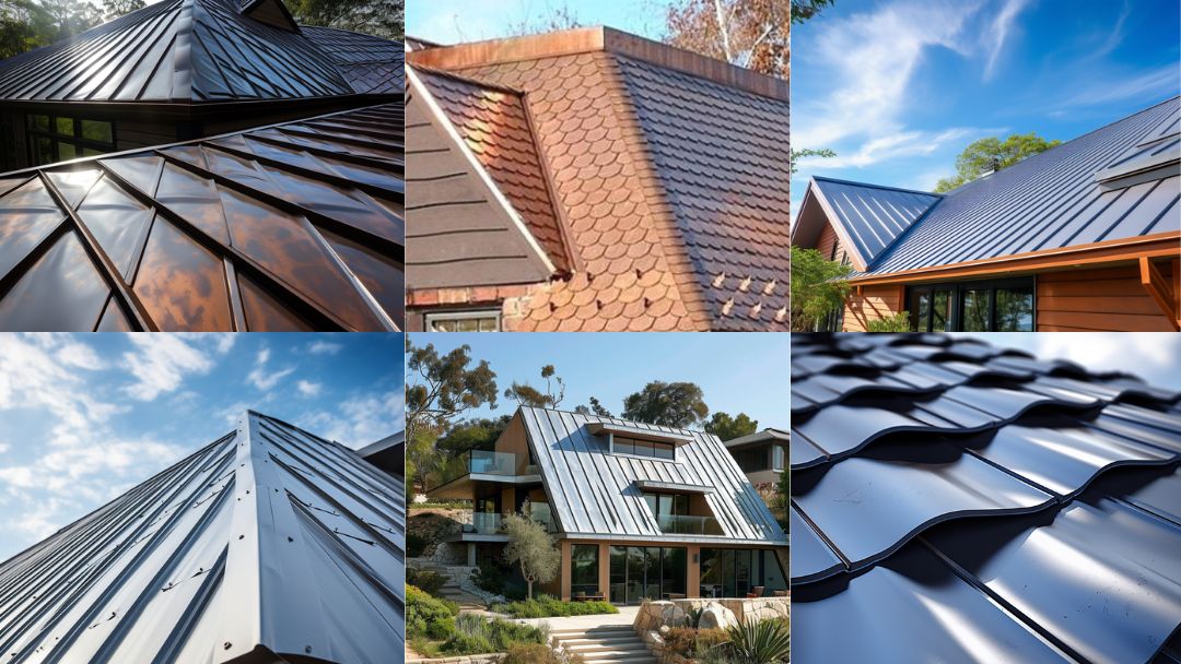 six roofs with different metal roofing styles