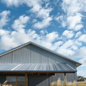 building with corrugated metal roofing